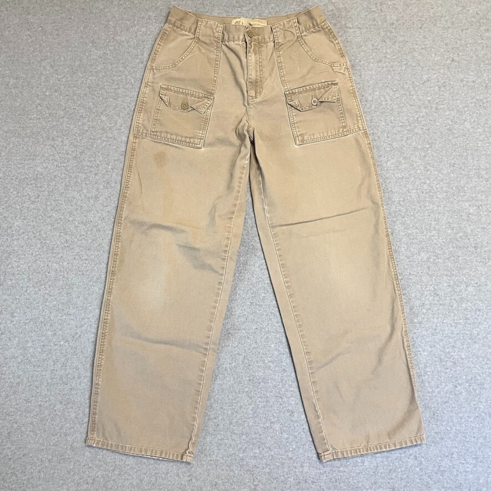 Vintage American Eagle Pants Womens 8 Beige Cargo Straight Baggy Distress Canvas